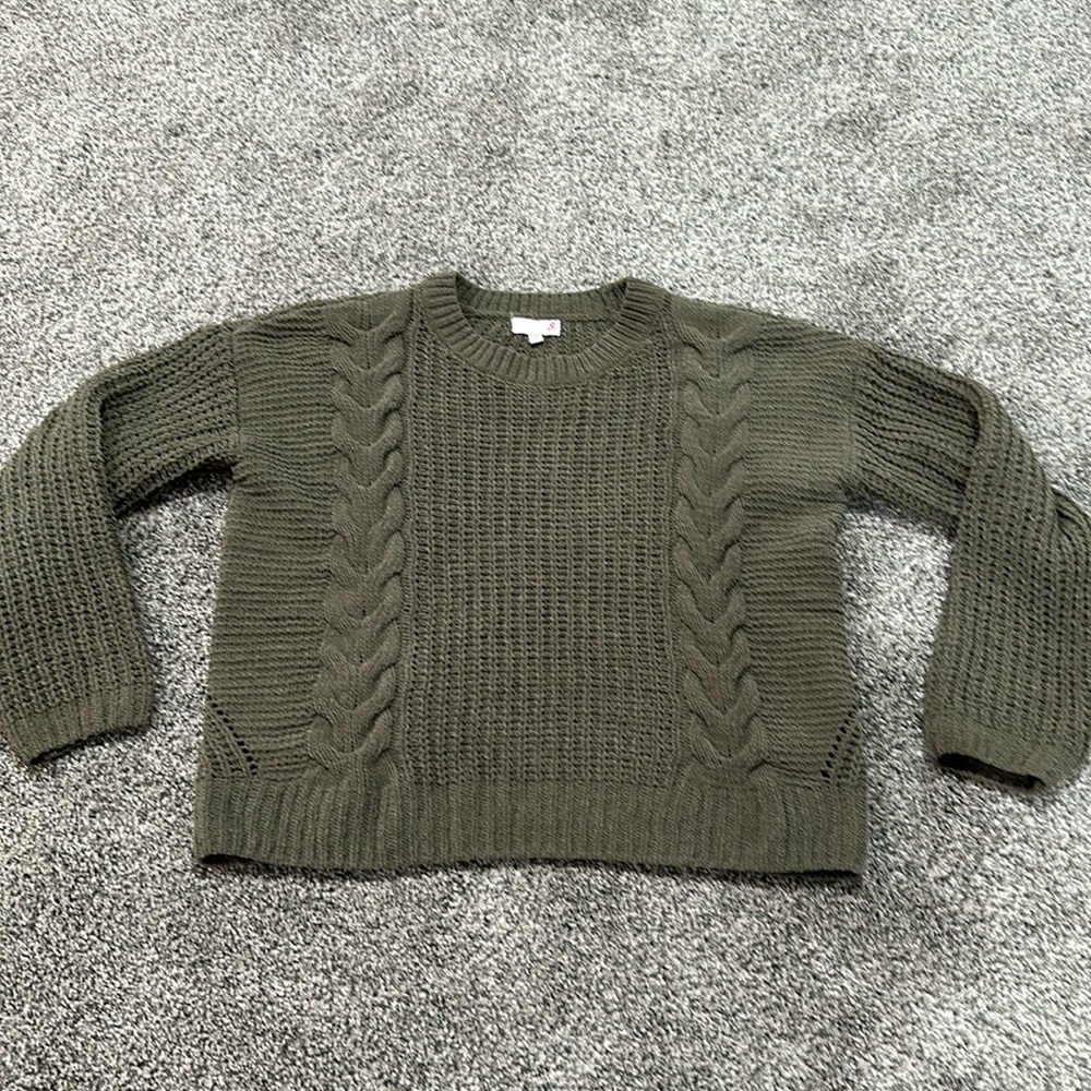 Green cable knit sweater